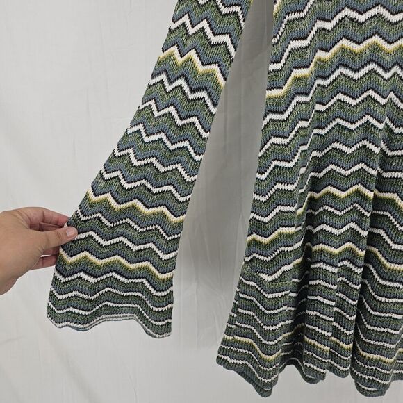 Free People Tunic Sweater Dress Zig-Zag Knit Bell Sleeves Green Blue Size XS - Picture 4 of 9